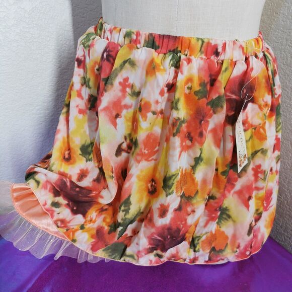 Golds Infinity Mini Skirt Size Small Orange Floral Cosplay Party Casual Festival - Picture 6 of 6